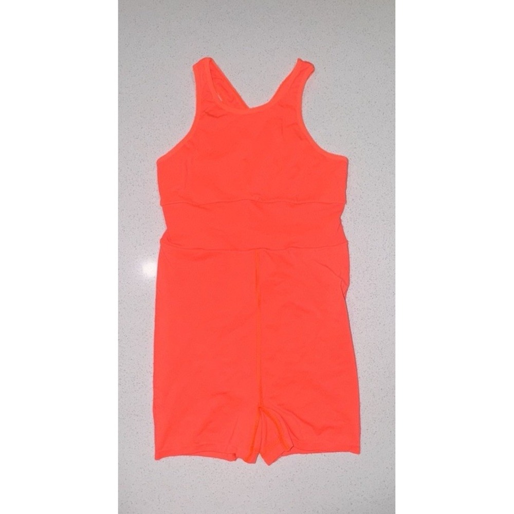 Fp Movement Women Neon Orange Activewear Romper Bike Short Tank Size XS Y2k Cute